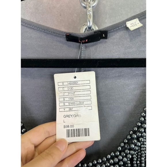 NWT Urban Outfitters Grey Beaded Mini Dress MSRP $58 Size L‎ - Picture 4 of 8